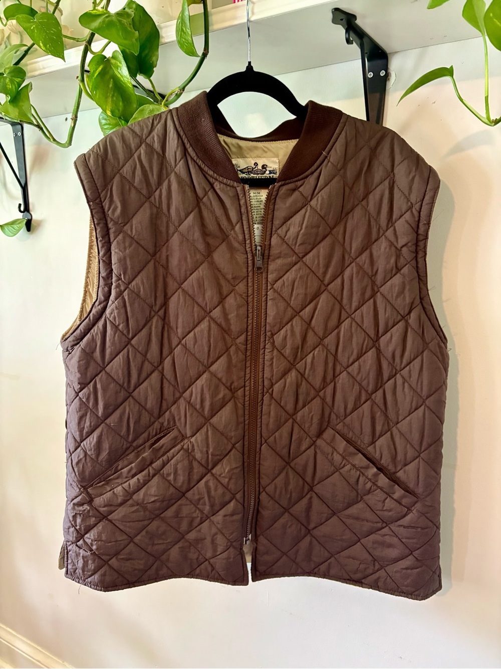 Northern Reflections Quilted Sleeveless Vest in Brown